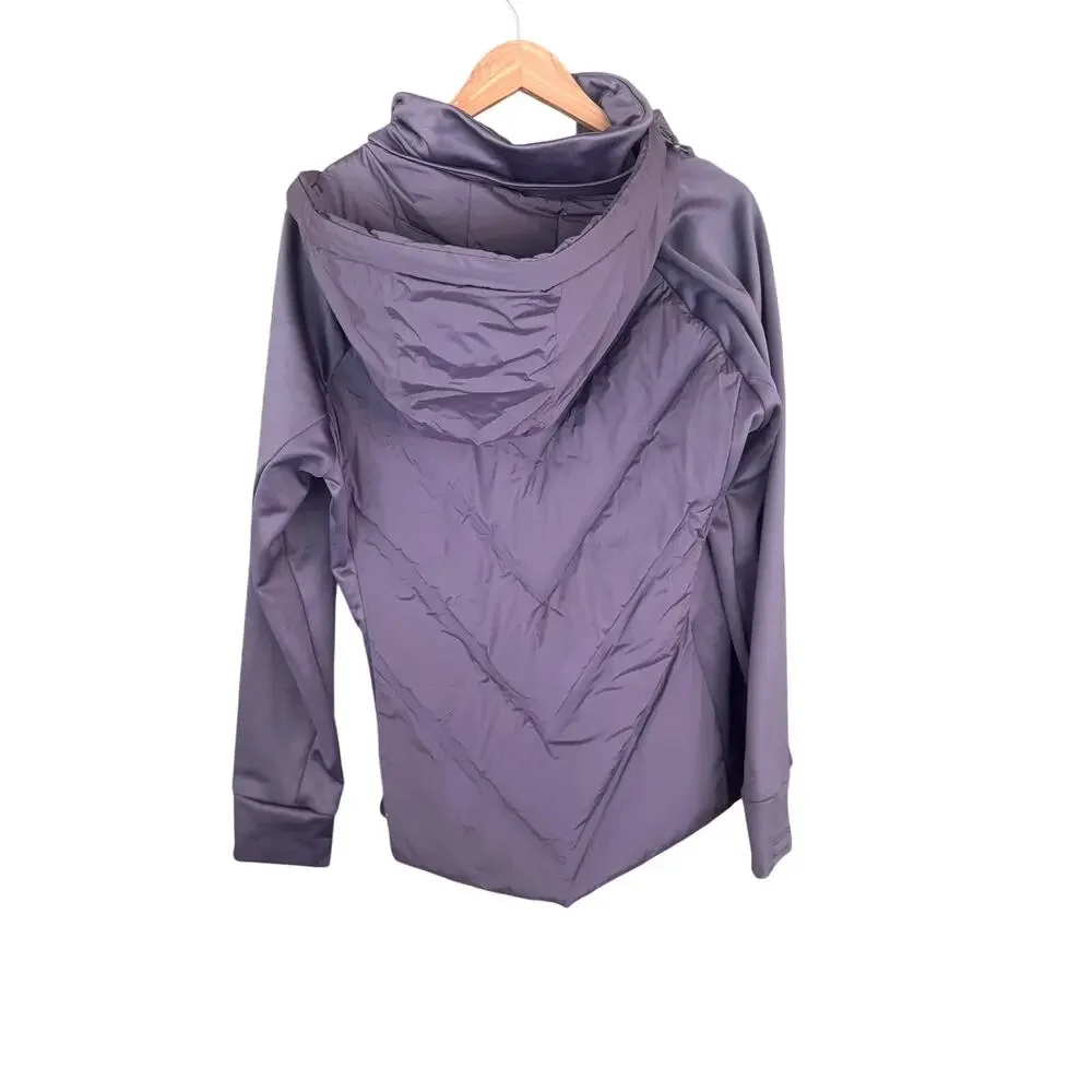 Athleta Inlet Down Puffer Jacket XL Nightfall Purple Zip Insulated Hood Puffy